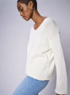 Best Bine puuvillaneule v-kaula-aukolla, ecru Neuleet Ja Neuletakit|Uutuudet