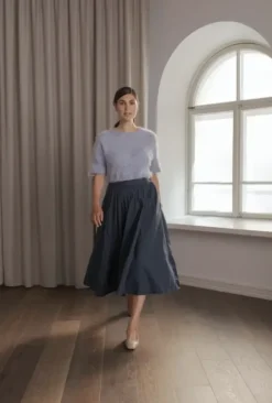 Discount Claressa puuvillahame leveällä käänteellä, dark navy Mekot Ja Hameet|Juhlavaatteet