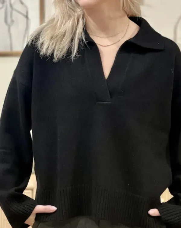 Discount Davida - Chunky Open Collar neule, black Neuleet Ja Neuletakit