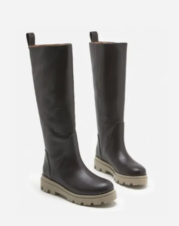 Best - Luna pitkät nahkasaappaat, tummanruskeat Saappaat Ja Nilkkurit