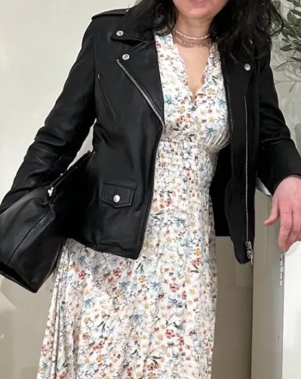 Clearance - Eva musta lyhyempi nahkatakki Ulkotakit Ja -Liivit