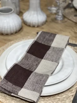 New Johanna ruudullinen keittiöpyyhe pellavaa, brown/nat Keittiötekstiilit