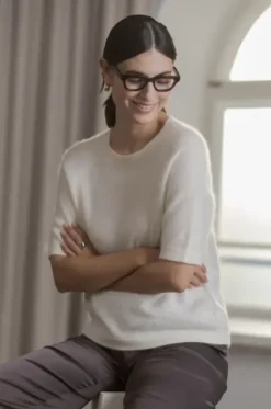 New Karlie* lyhythihainen cashmere neule, cream Neuleet Ja Neuletakit|Juhlavaatteet