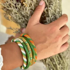 Best - Green, White and Gold Nepali Bracelet B172 Maison Kizo