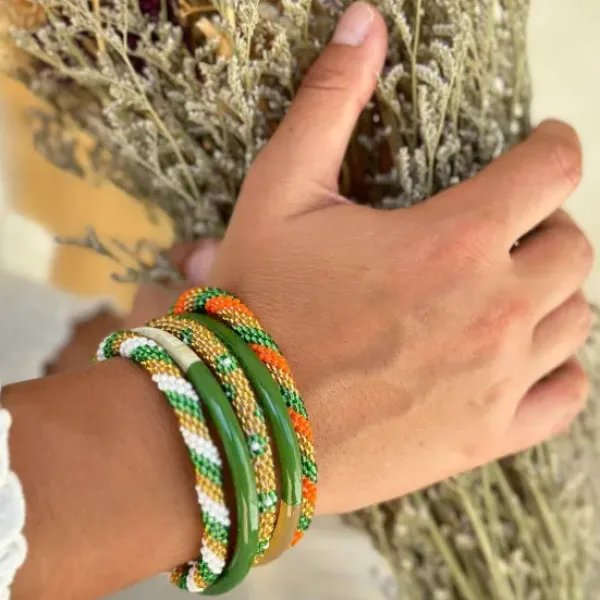 Best - Green, White and Gold Nepali Bracelet B172 Maison Kizo
