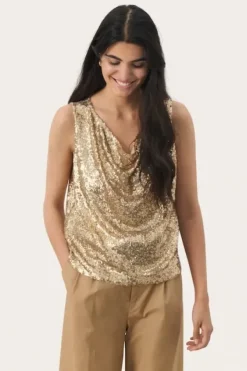 Malikka toppi, gold Paidat Ja Topit|Juhlavaatteet