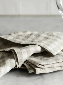 New - pellavaservetti ruutu, natural Keittiötekstiilit