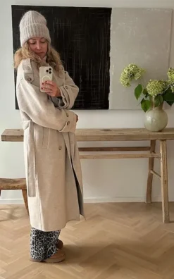 New Walance pitkä villakangastakki, beige melange Ulkotakit Ja -Liivit|Uutuudet