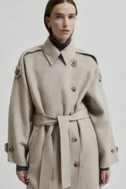 New Walance pitkä villakangastakki, beige melange Ulkotakit Ja -Liivit|Uutuudet